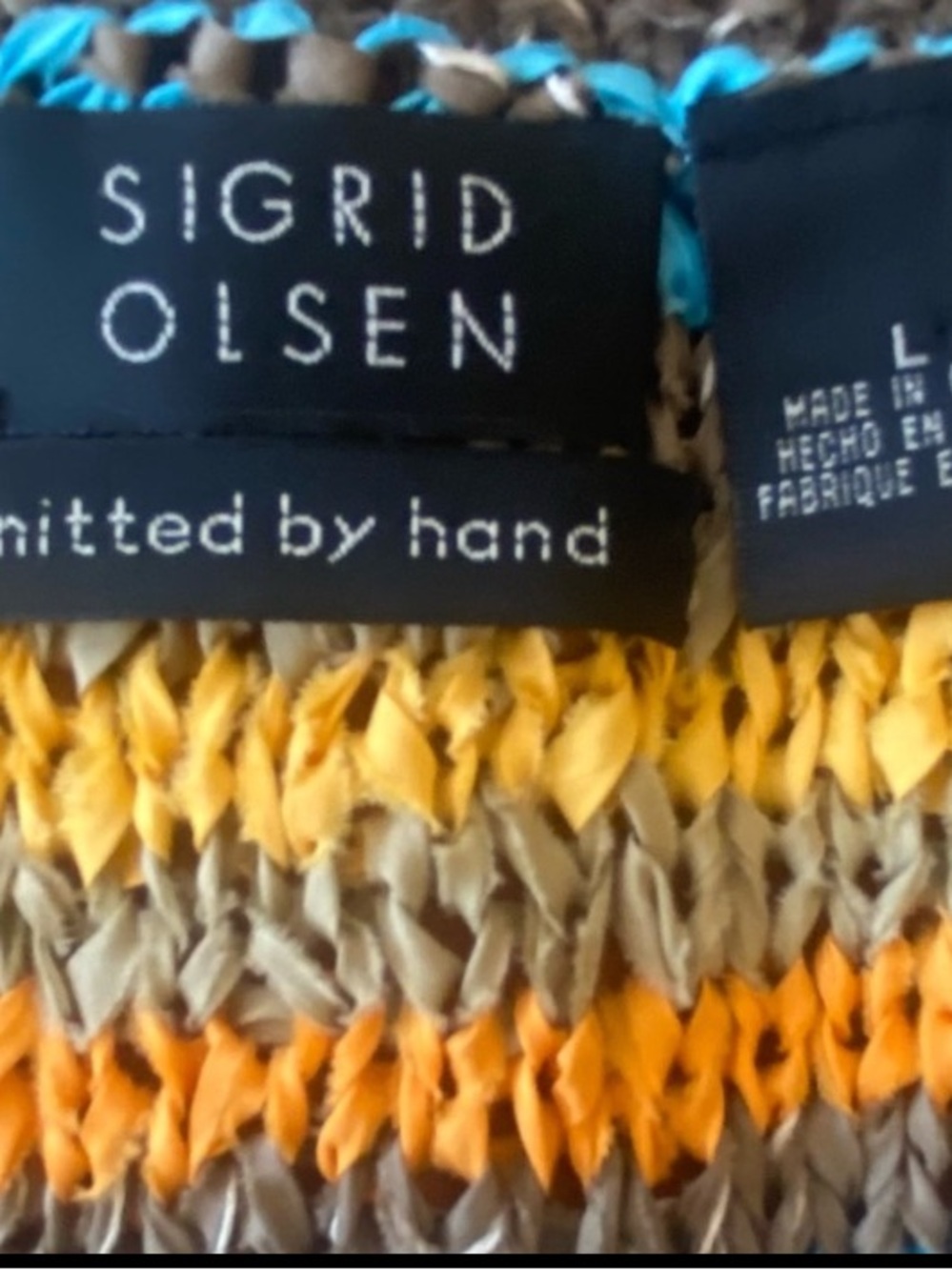 SIGRID OLSEN SIZE LARGE MULTICOLOR SILK BLEND HAND KNITTED PULLOVER TOP - Picture 4 of 8